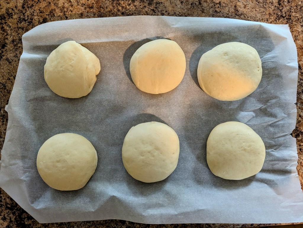 Sourdough hamburger buns after second rise