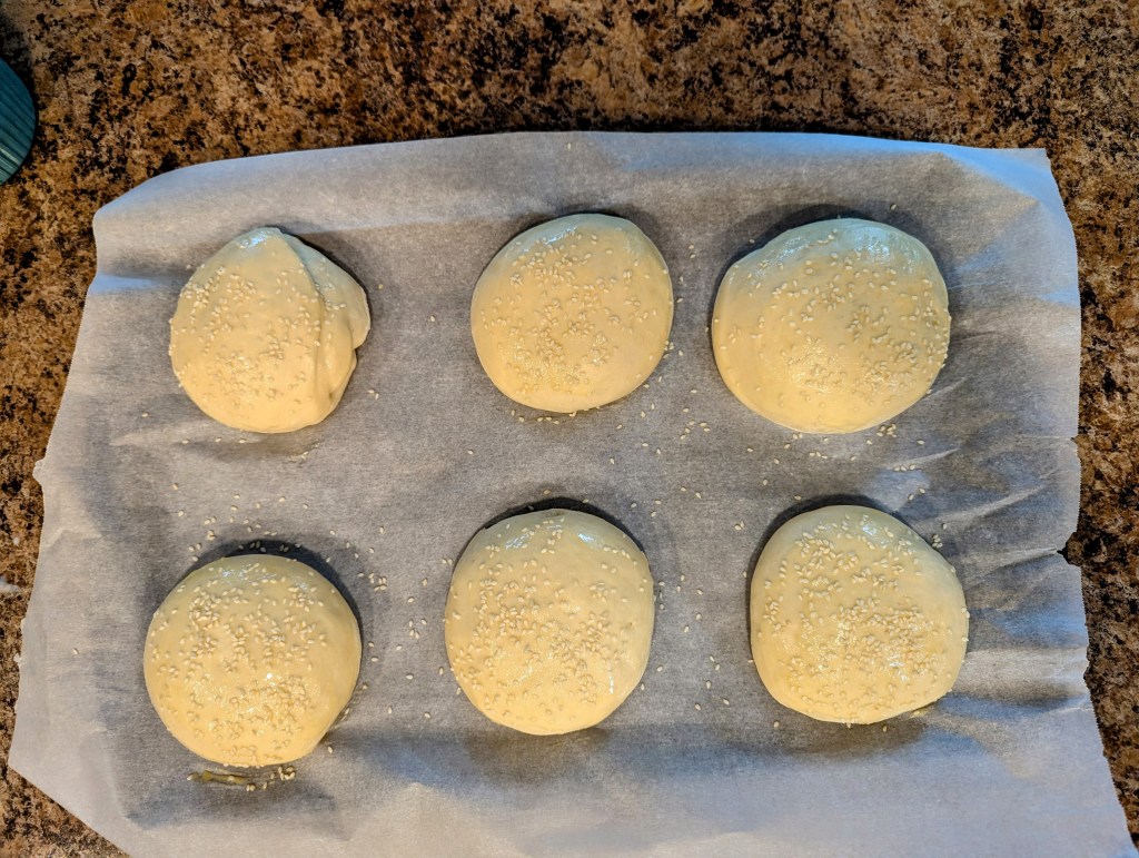 Sourdough hamburger buns before baking