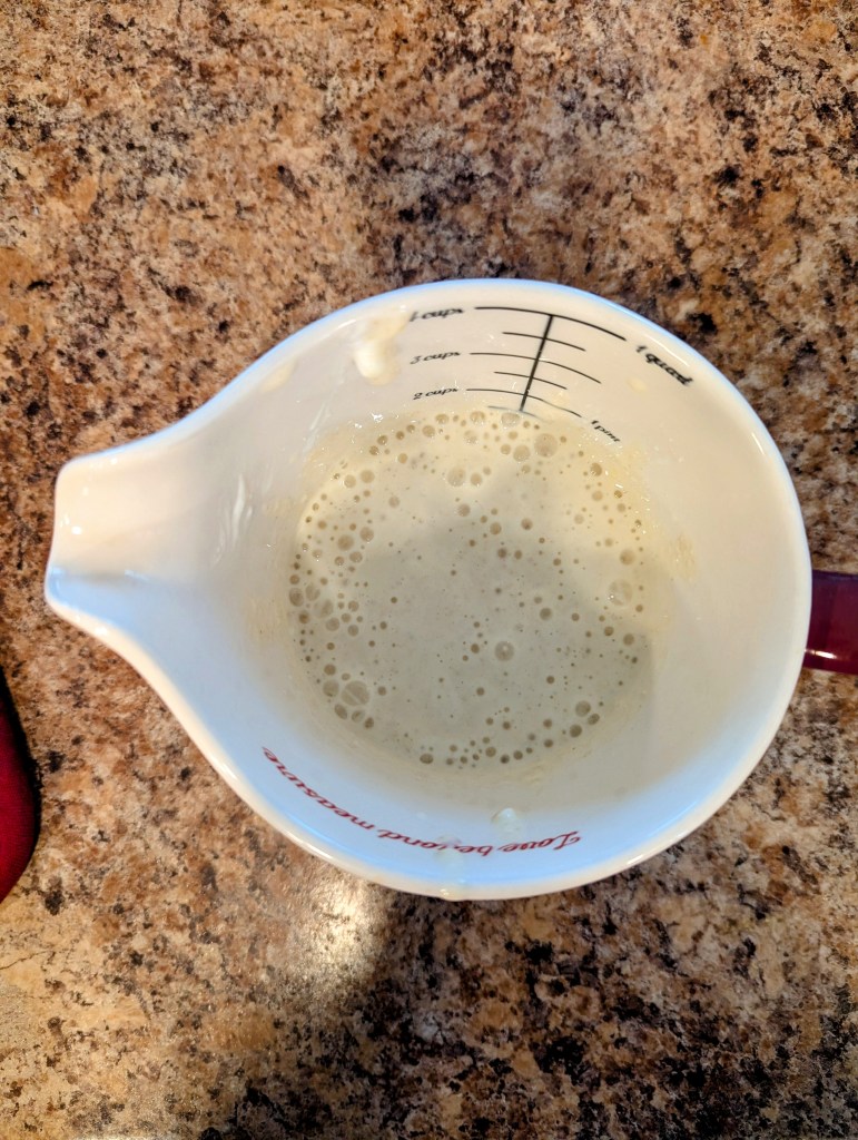 blending ingredients for sourdough cottage cheese pancakes