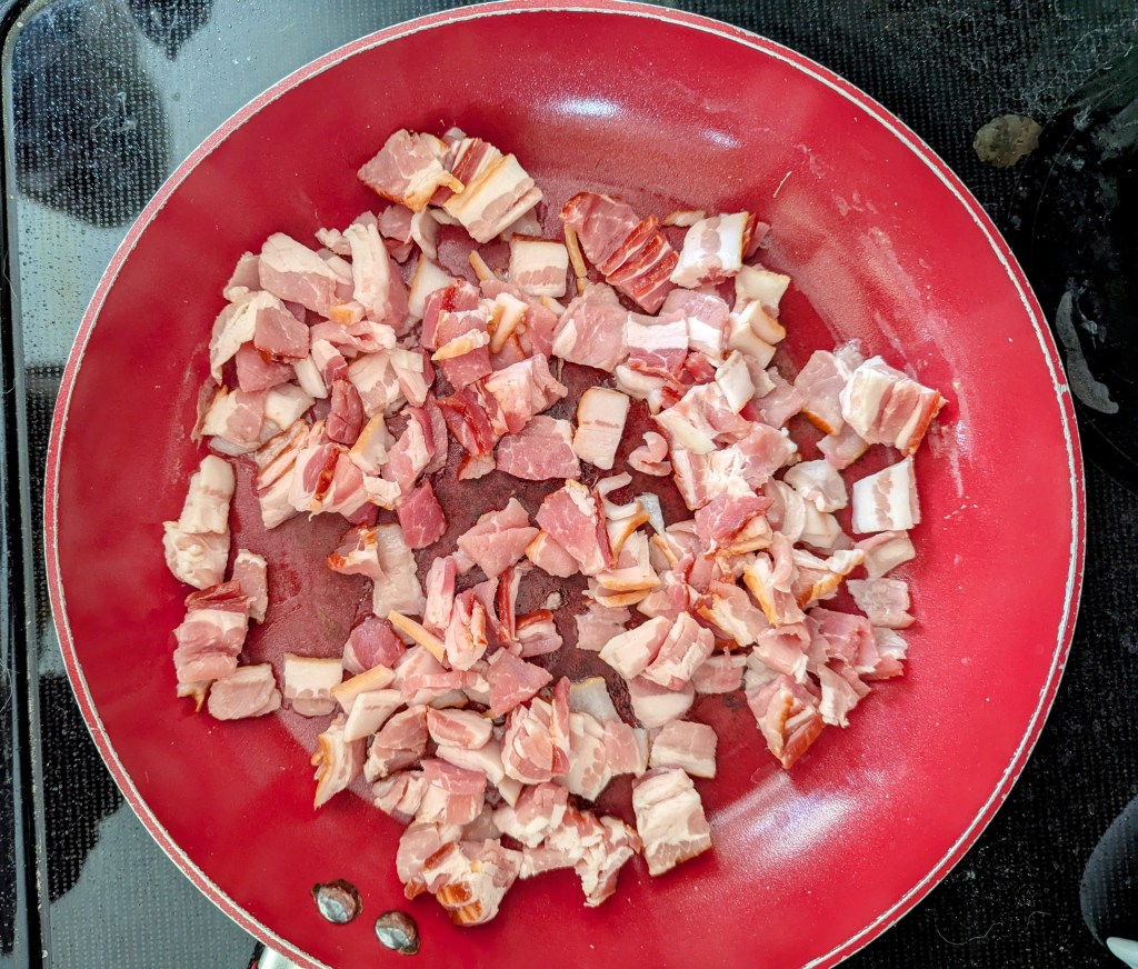 sauteing bacon for high-protein quiche Lorraine

