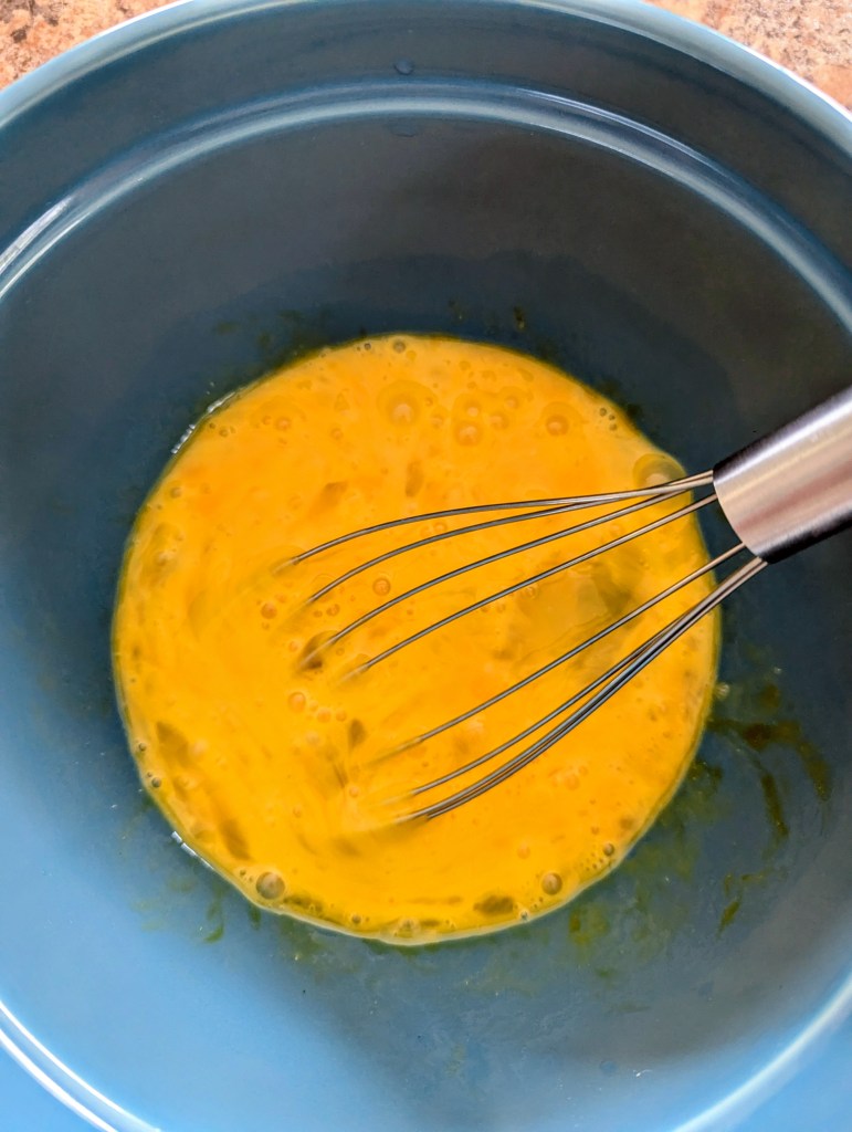 Beating eggs for healthy pecan pie