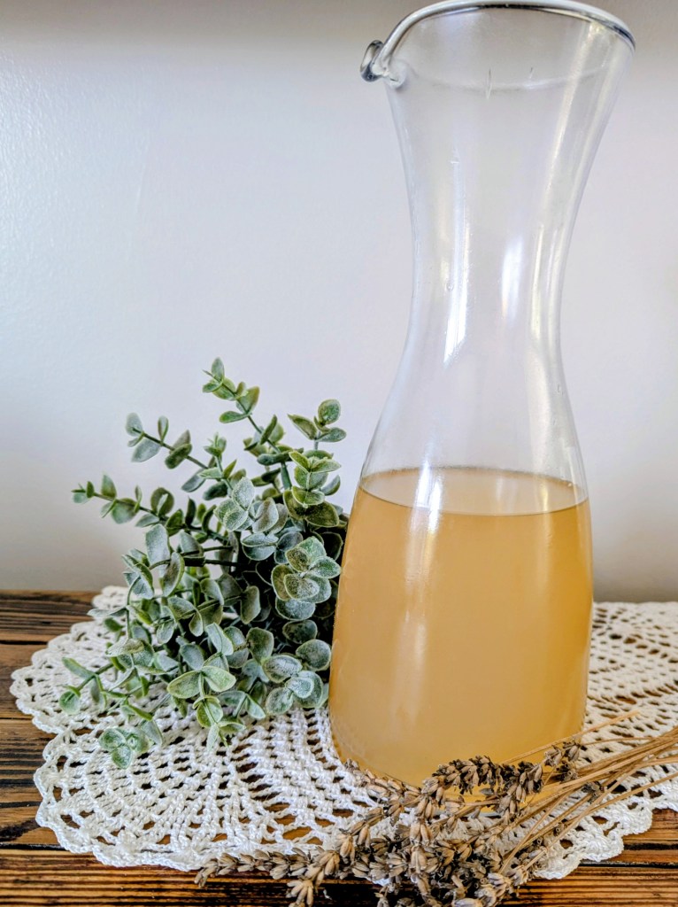 Lavender lemonade on a farmhouse table