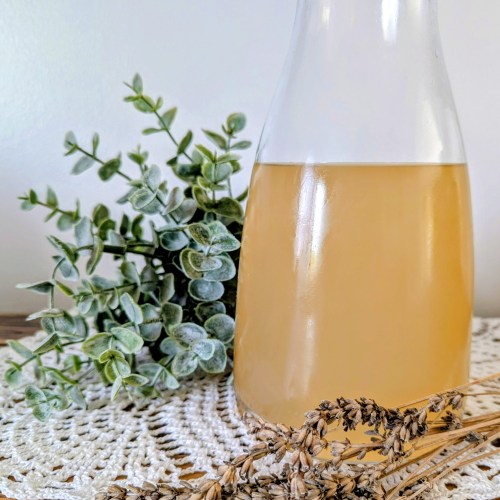 Lavender lemonade on a wooden farmhouse table