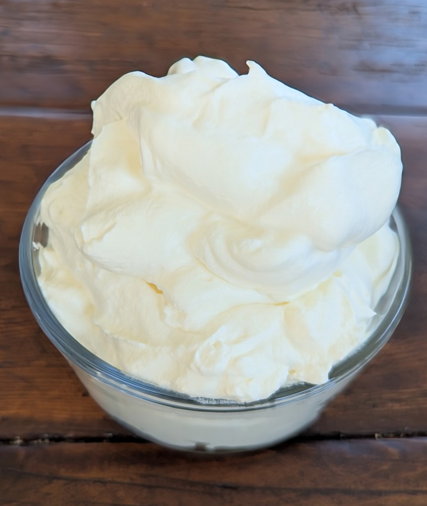 Healthy whipped cream on a farmhouse table