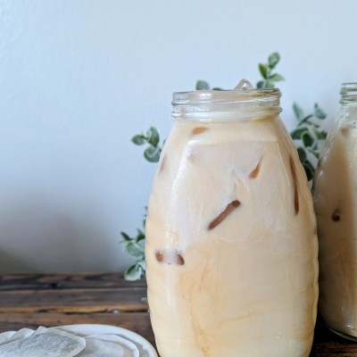 Iced london fog recipe on a wooden farmhouse table