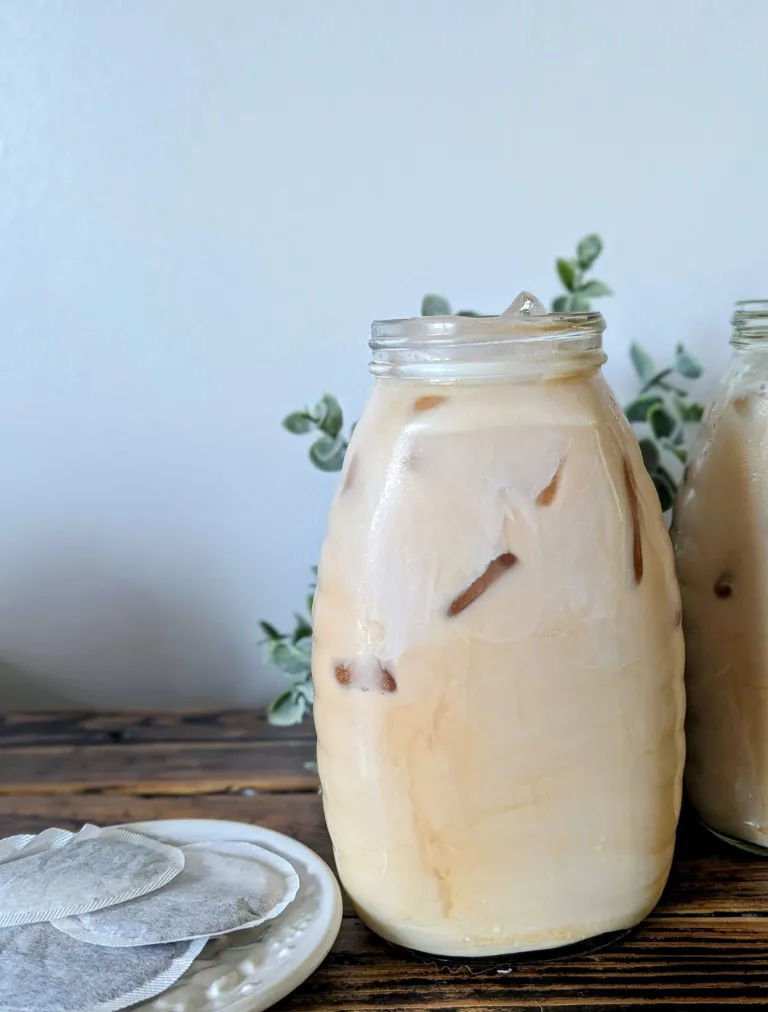 iced London fog on a farmhouse table