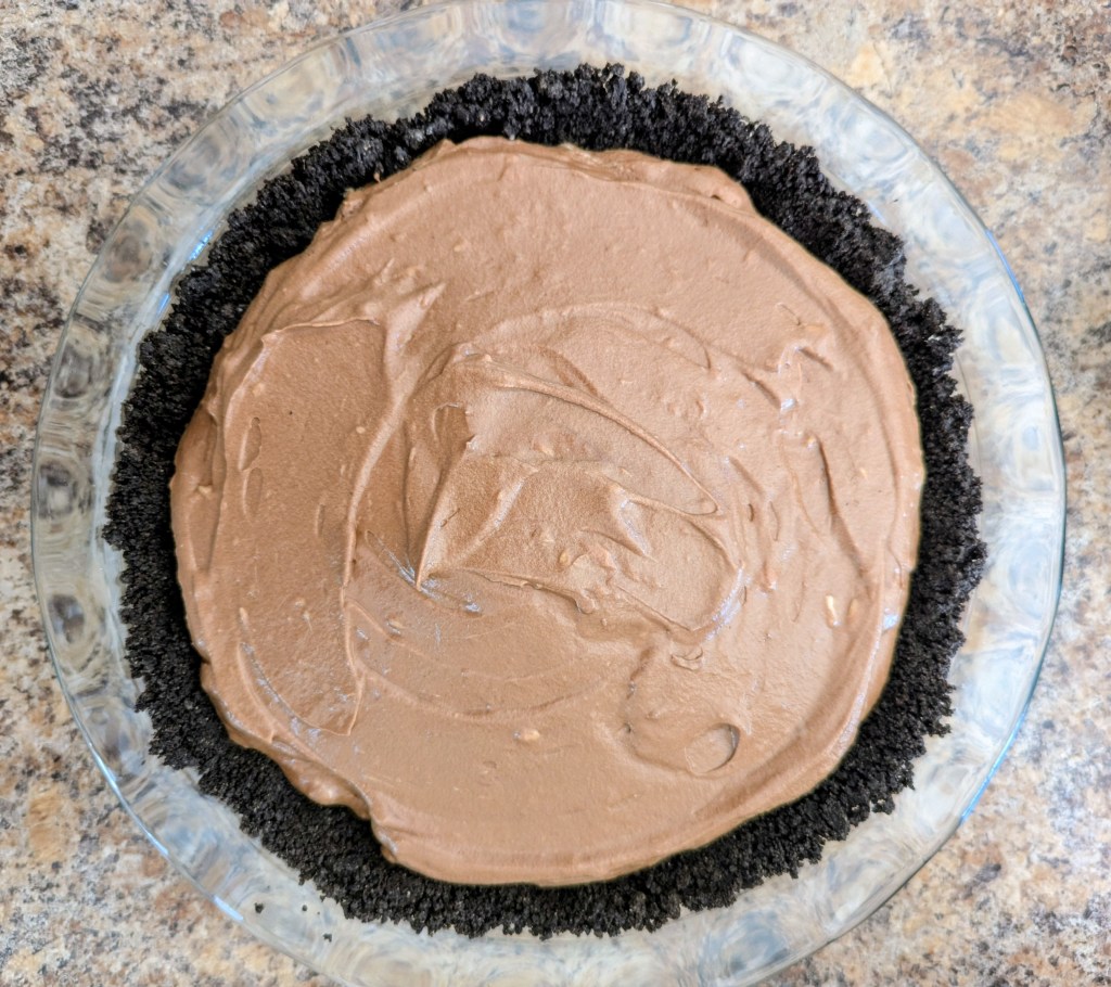 Chocolate silk pie before setting in the refrigerator