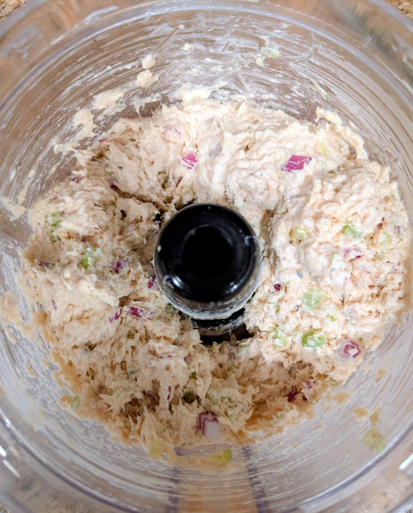 Chicken salad with Greek yogurt blended in the food processor