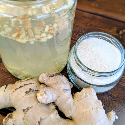 Fresh ginger and sugar for ginger bug recipe