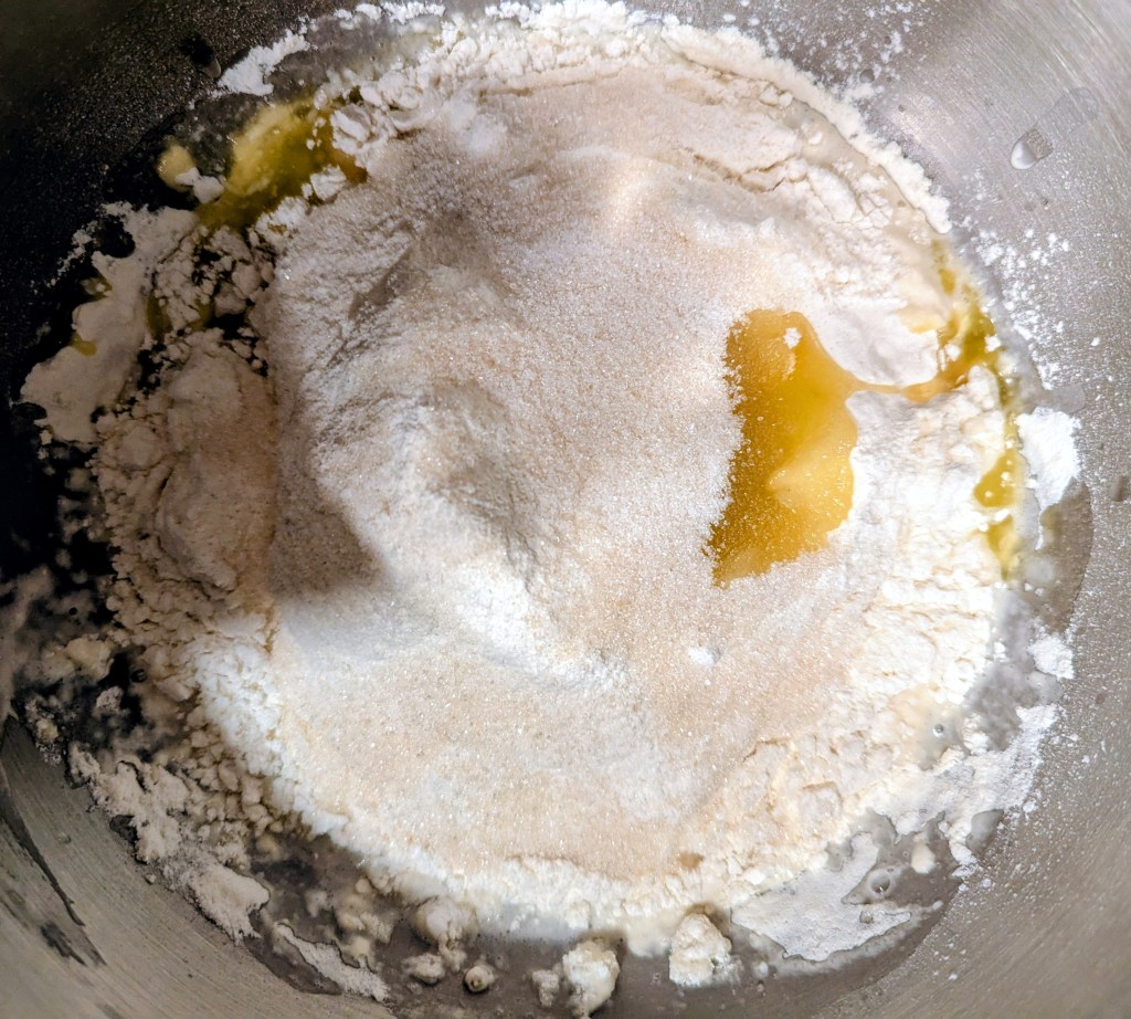 Ingredients for sourdough French bread before mixing