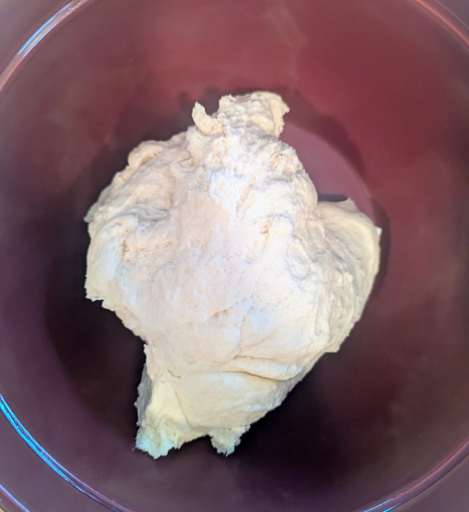 Aerial shot of sourdough pizza dough recipe before first rise