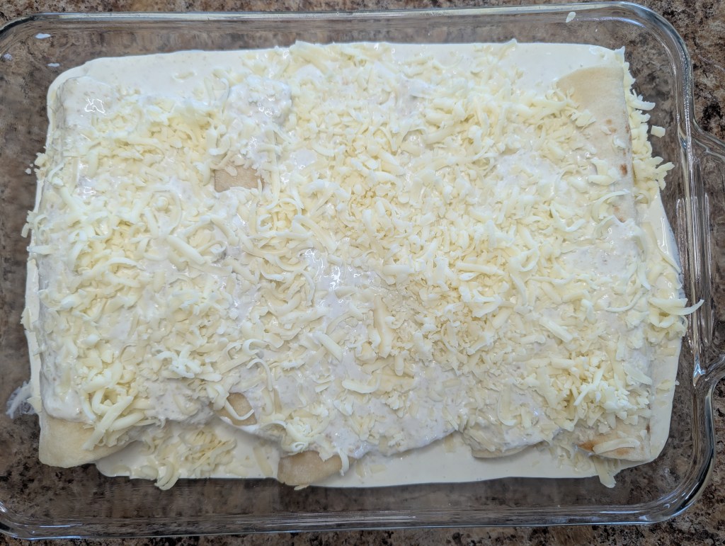 Chicken enchiladas verdes before baking