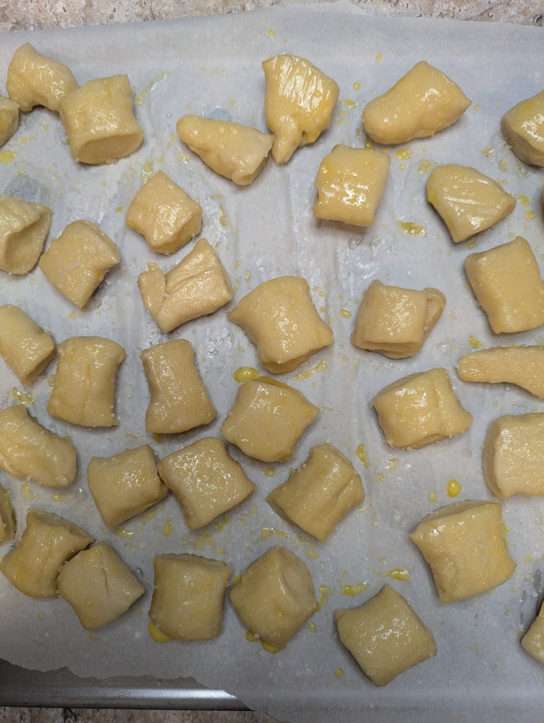 Sourdough pretzel bite dough with egg wash