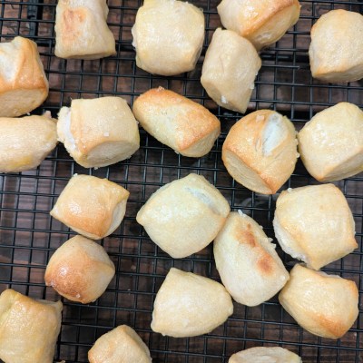 Golden sourdough pretzel bites
