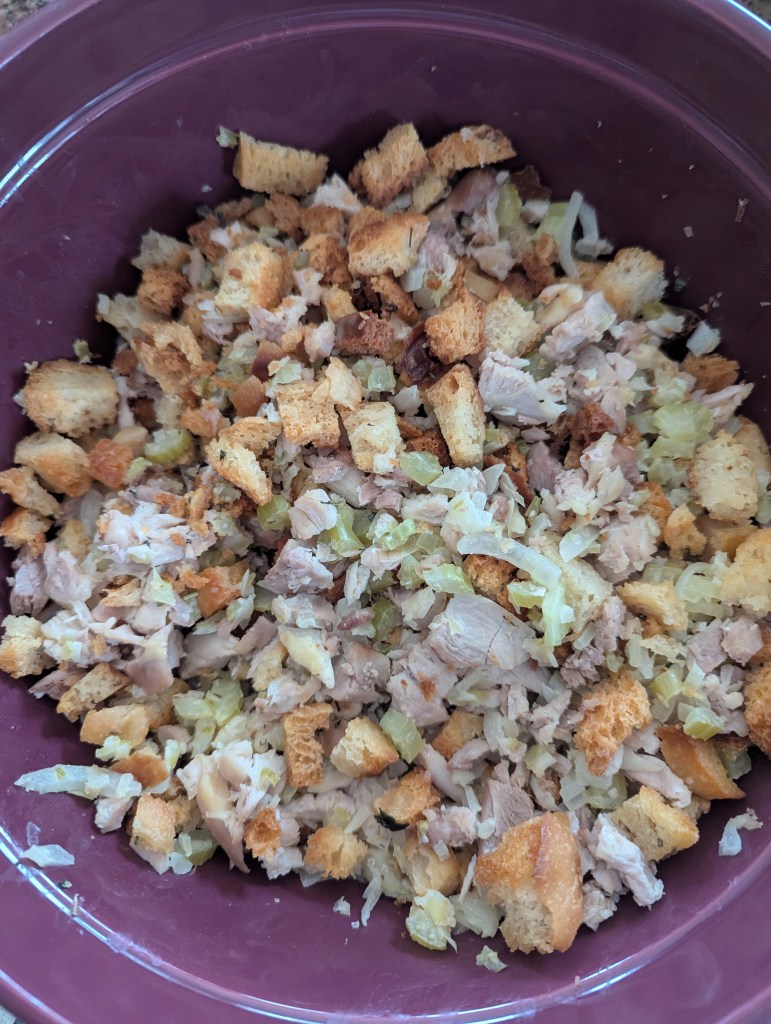 Sourdough stuffing mix before baking