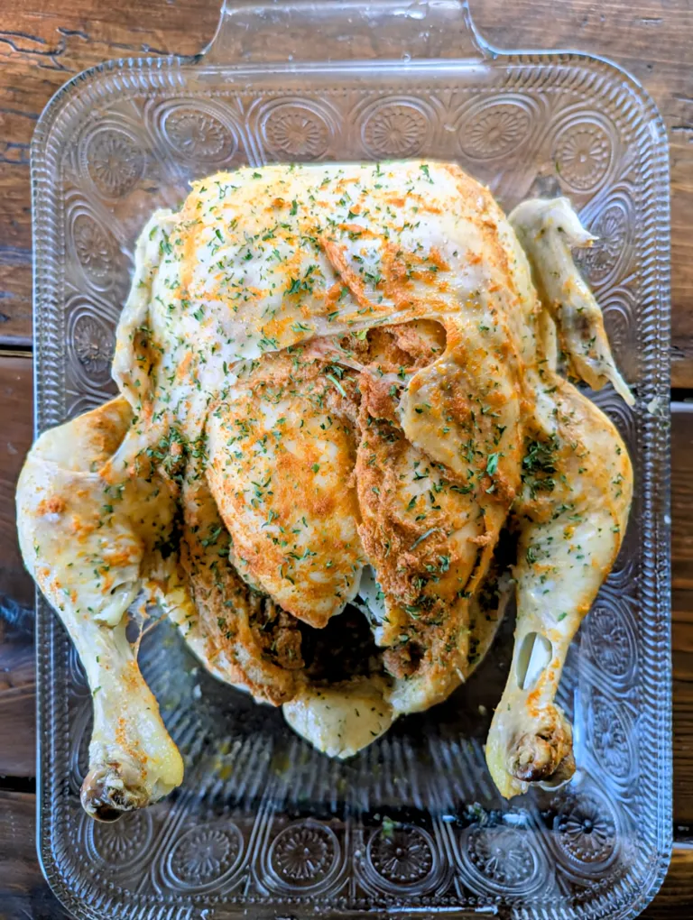 Instant pot whole chicken on a farmhouse table