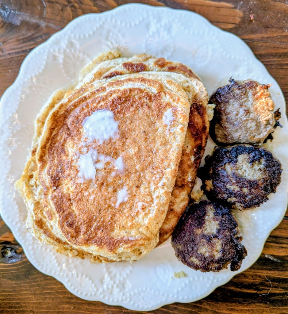 Cottage cheese protein pancakes with sausage