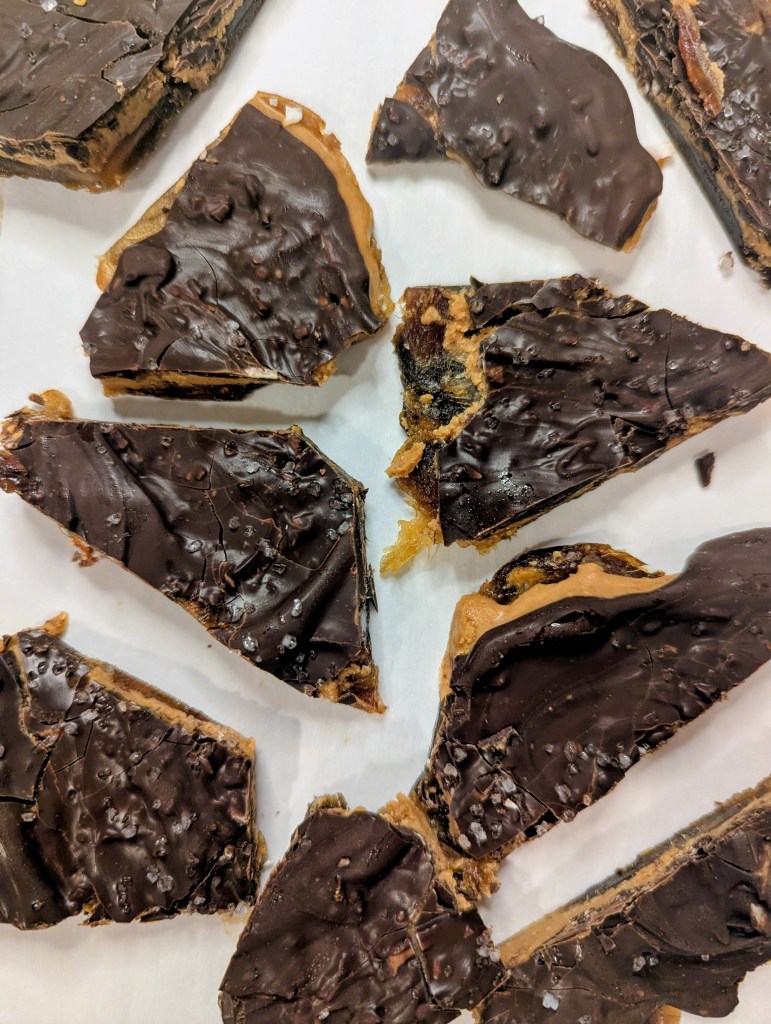 date bark with flaky sea salt