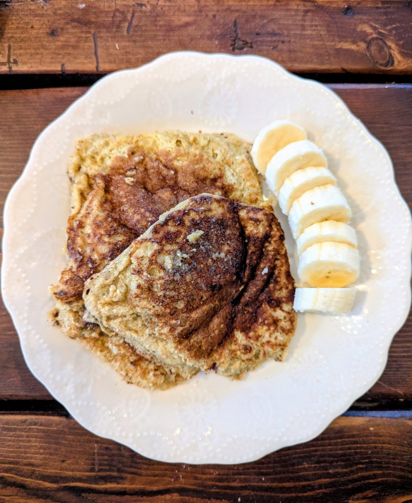 Aerial shot of banana cottage cheese pancakes