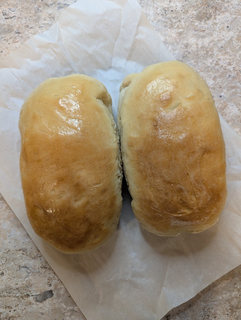 Golden sourdough discard sandwich bread after baking