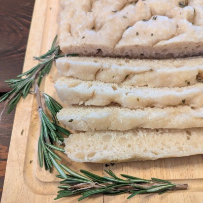 Sliced sourdough focaccia recipe with rosemary