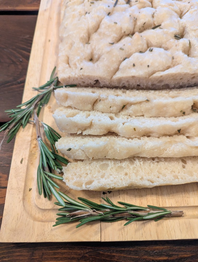 Sliced sourdough focaccia recipe with rosemary