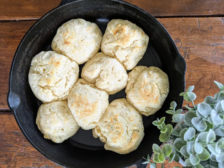 Aerial shot of sourdough buttermilk biscuits