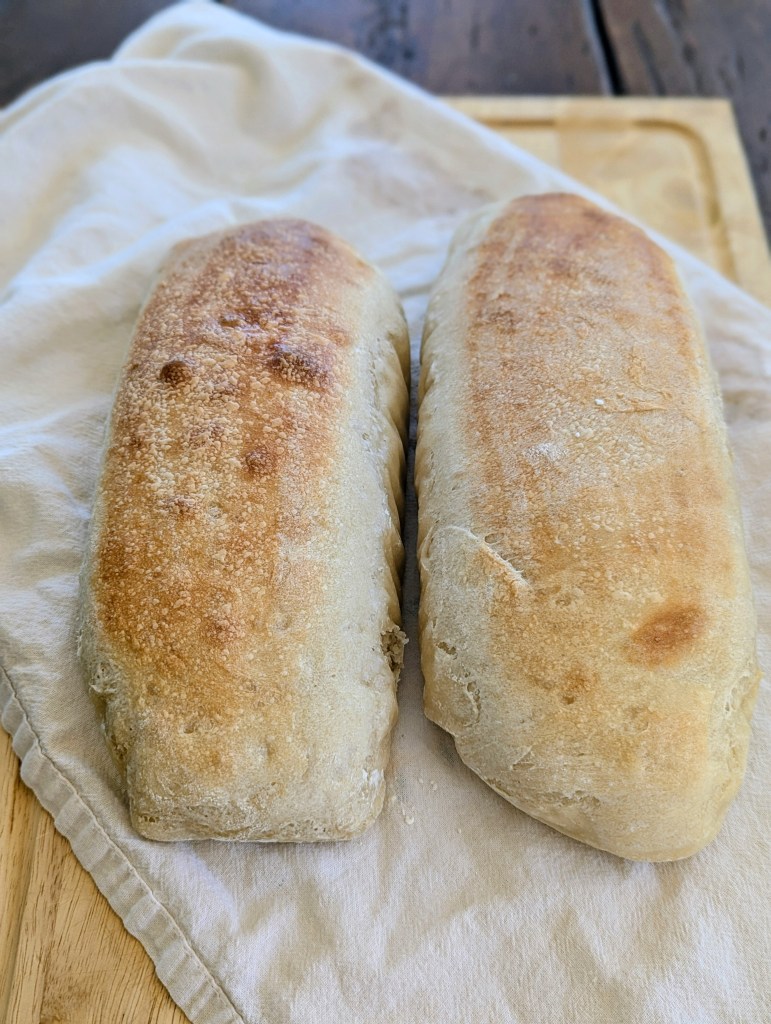 Sourdough French bread on a wooden table