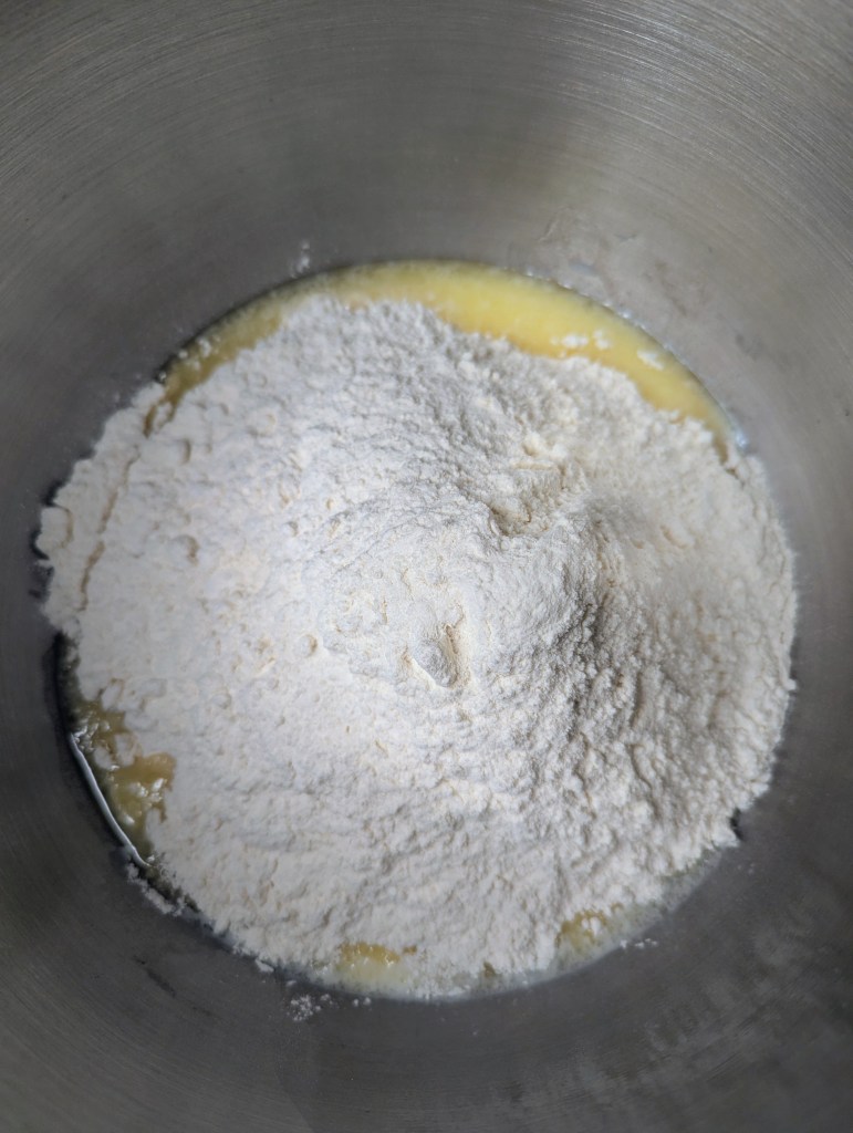 Ingredients for sourdough rolls recipe before mixing