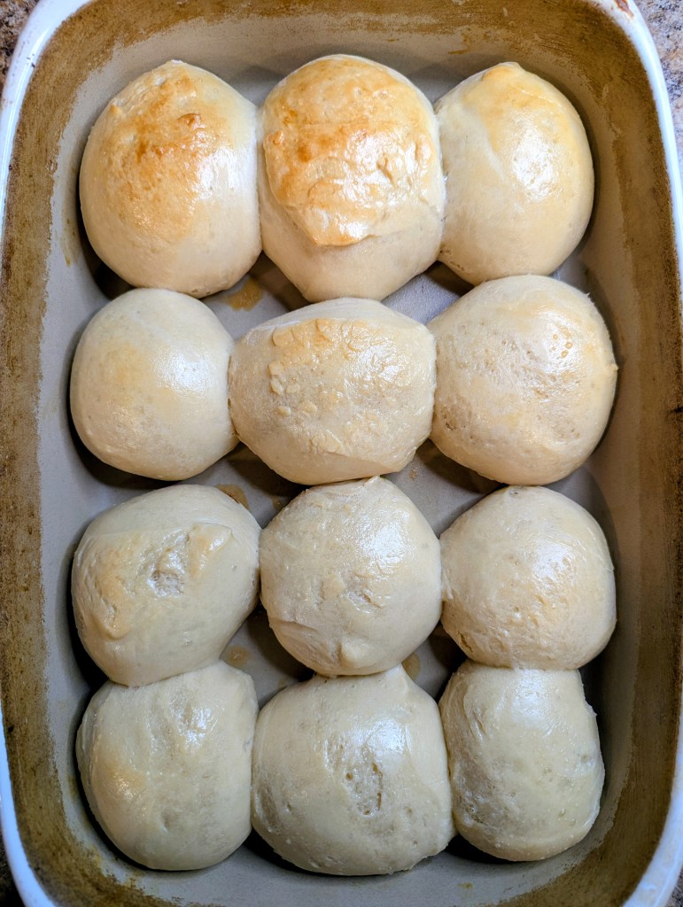 Aerial shot of sourdough rolls recipe after baking