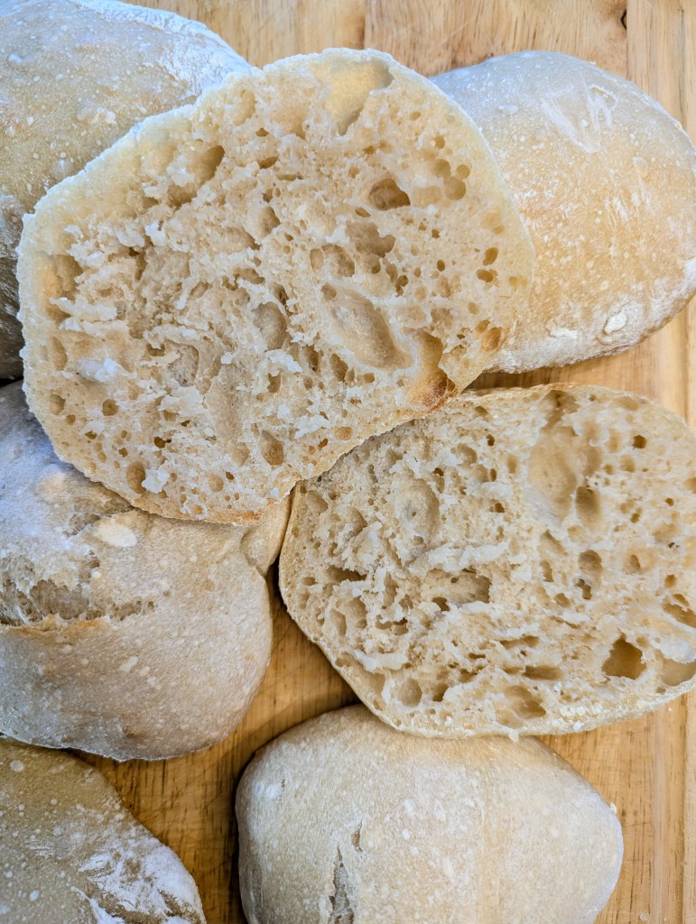 Sliced sourdough ciabatta bread for Philly cheesesteak recipe