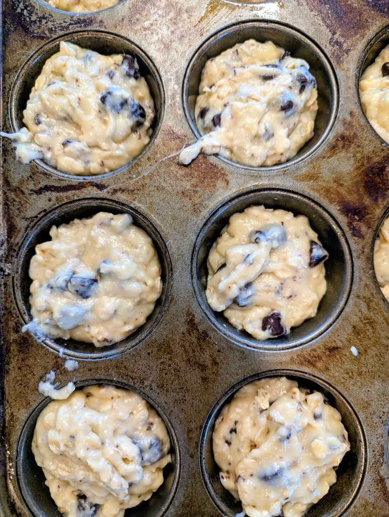 Sourdough chocolate chip muffins before baking