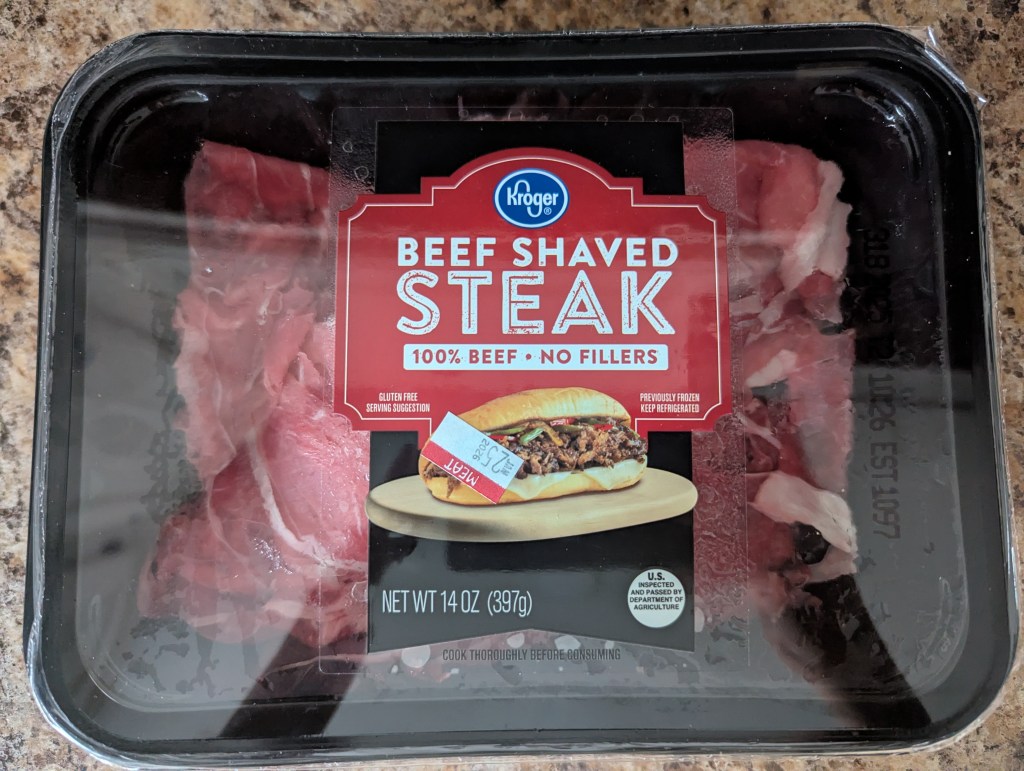 Pre-shaved beef for a Philly cheesesteak recipe