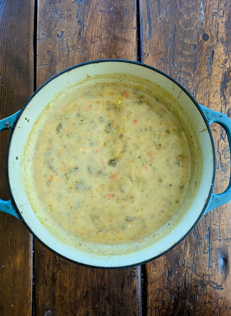 Healthy potato soup in a Dutch oven