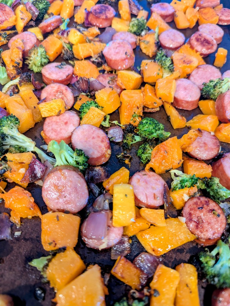 Roasted kielbasa sheet pan dinner