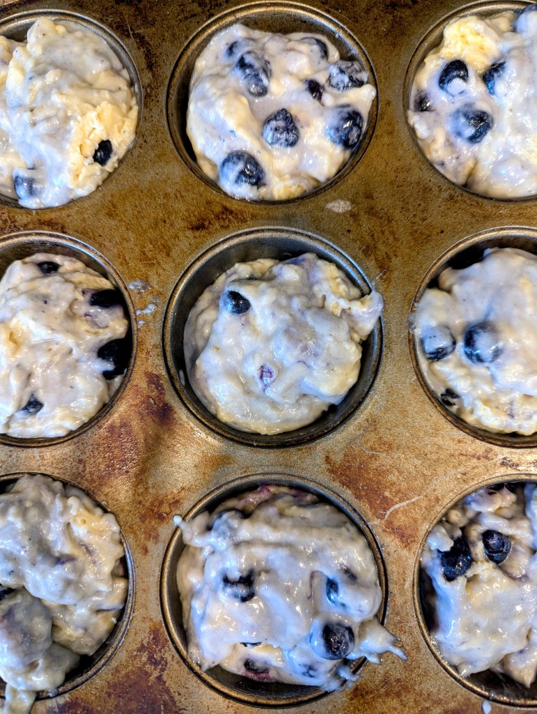 Sourdough discard blueberry muffins before baking