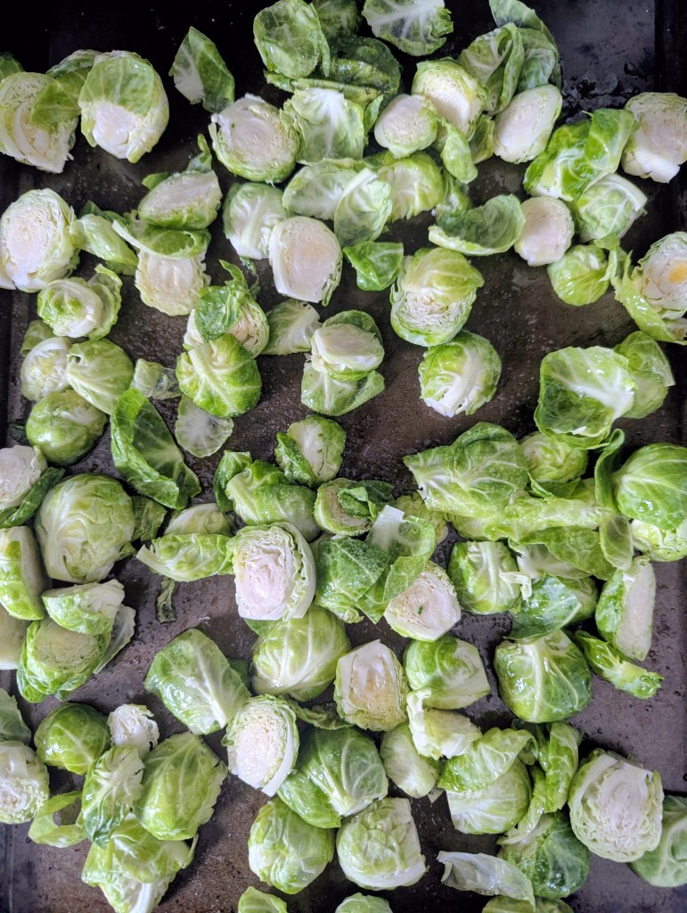 Preparing brussels sprouts for kielbasa pasta