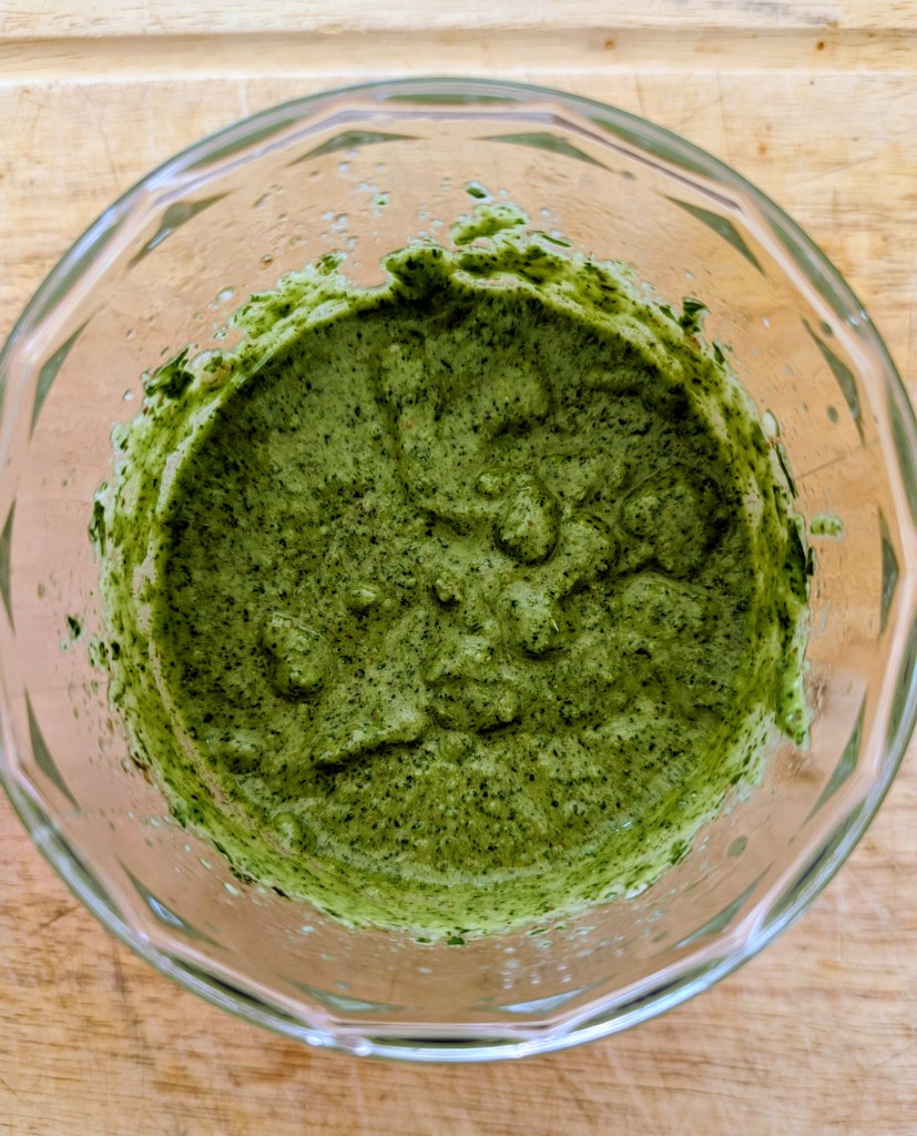 Homemade pesto with walnuts after blending
