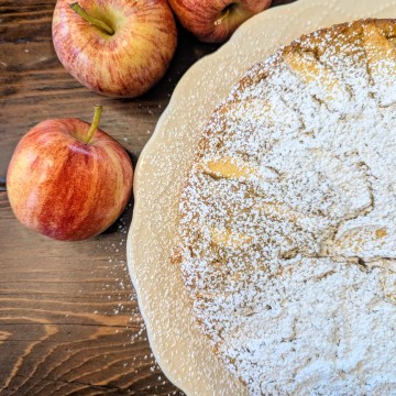 Aerial shot of French apple cake recipe