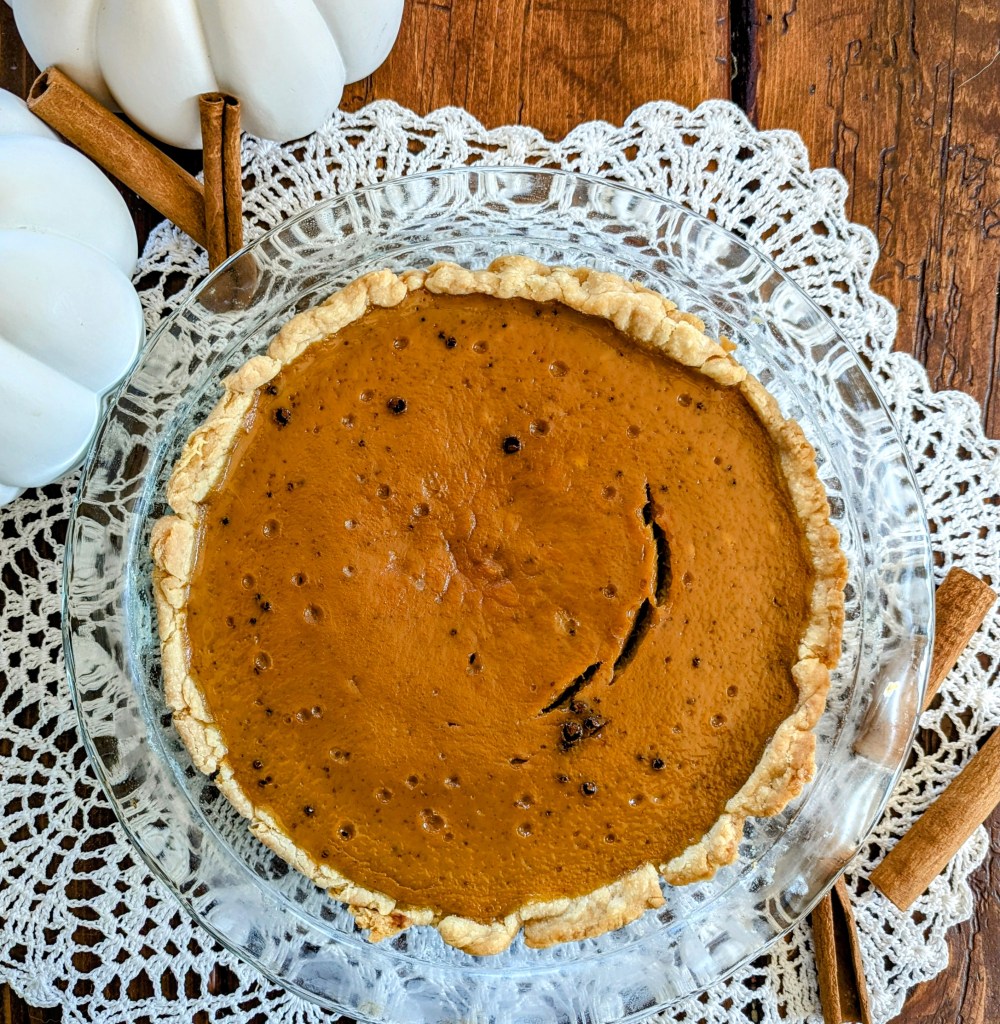 Aerial shot of dairy-free pumpkin pie
