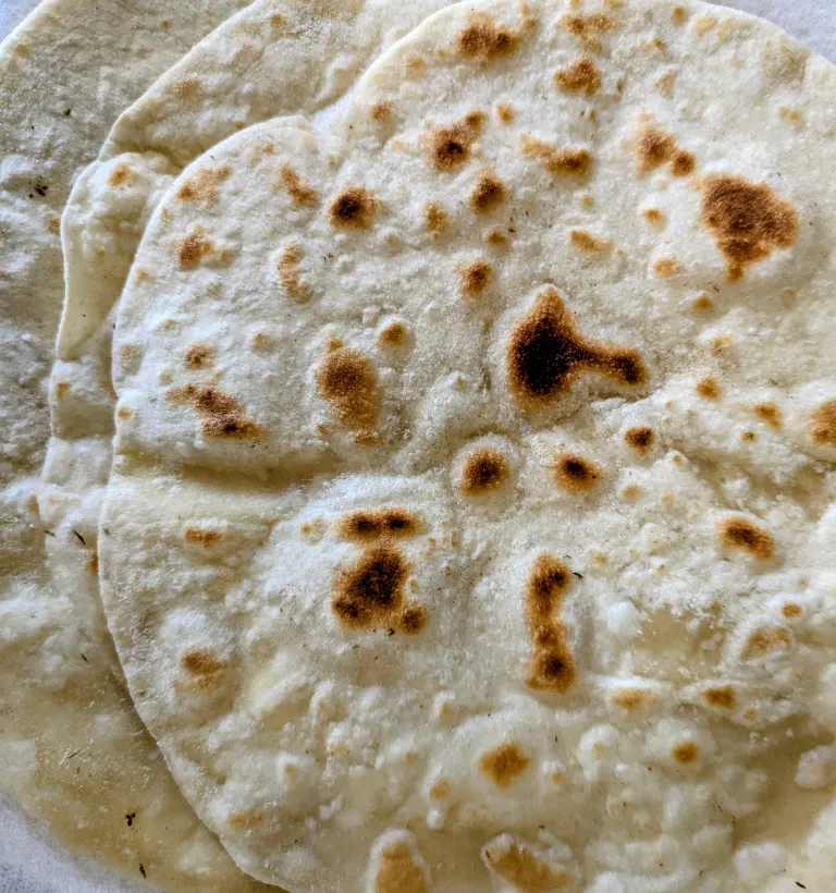 Aerial shot of sourdough tortillas
