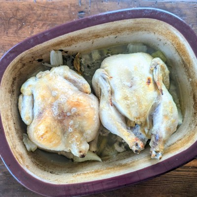 Aerial shot of Cornish game hen recipe