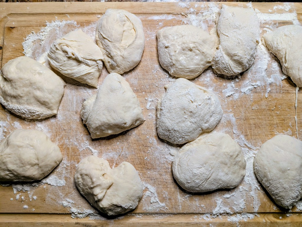 Dividing sourdough English muffins before second rise