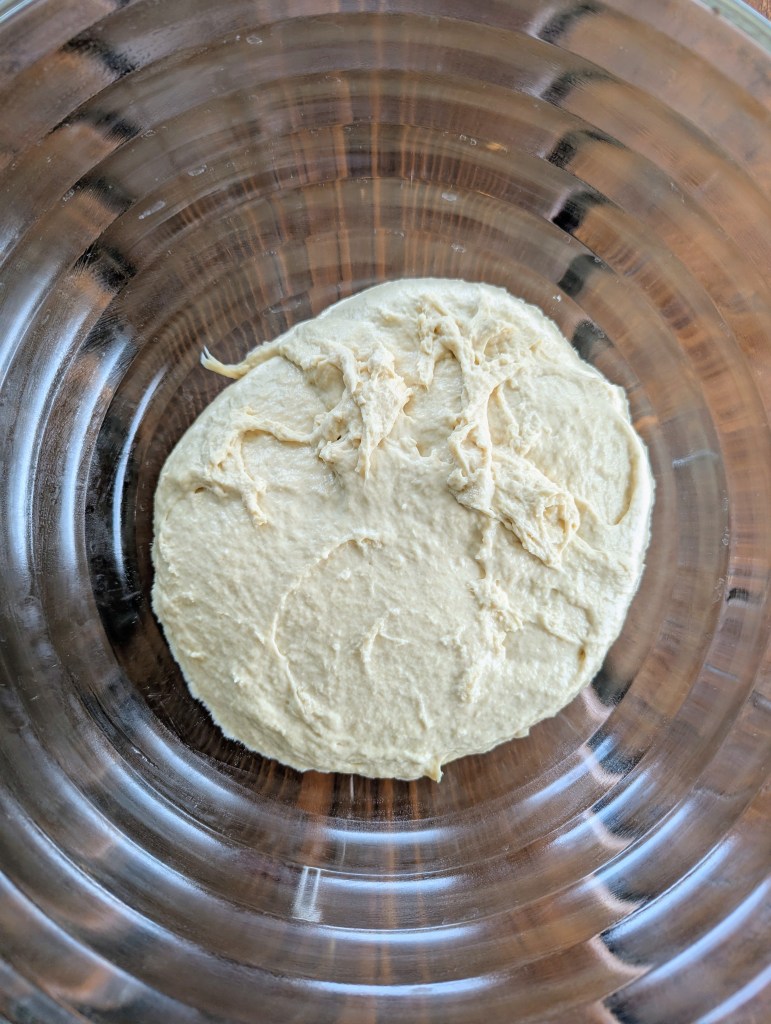 Sourdough discard English muffins dough before first rise