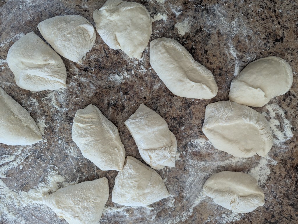 Diving sourdough discard English muffin dough