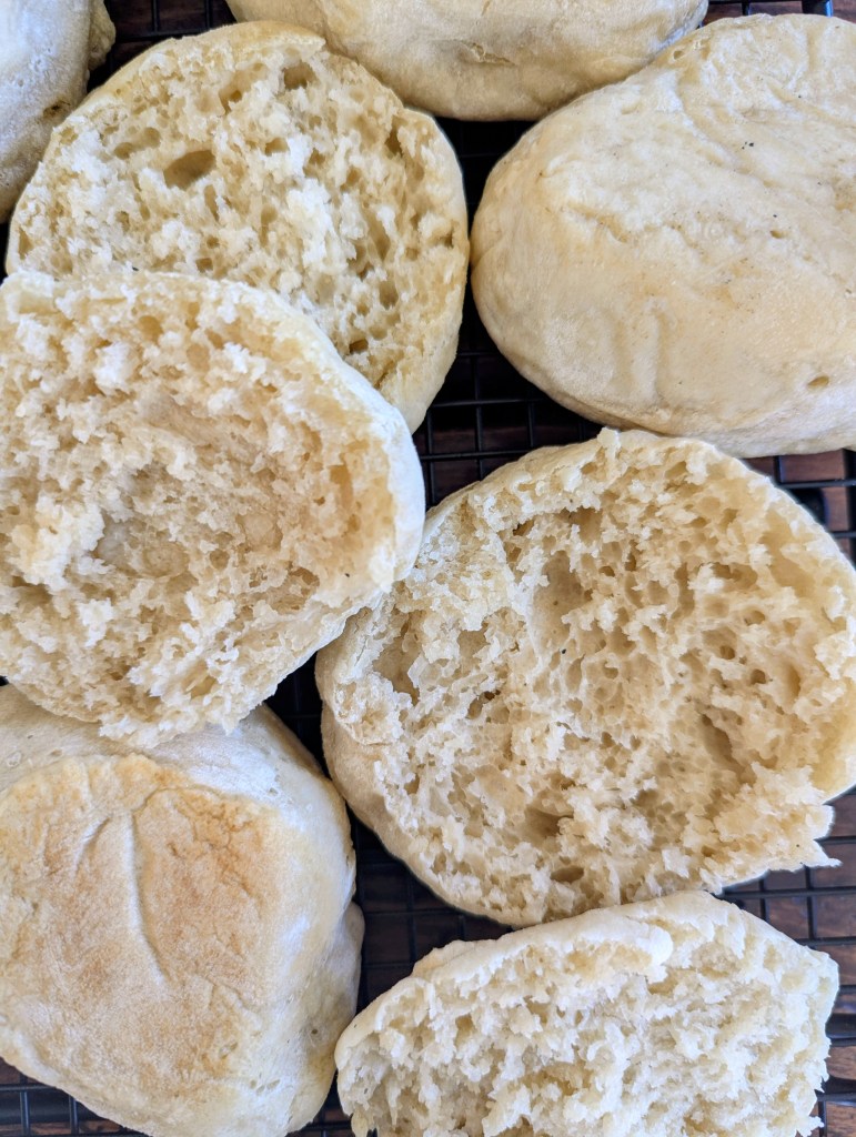 Sliced sourdough discard English muffins