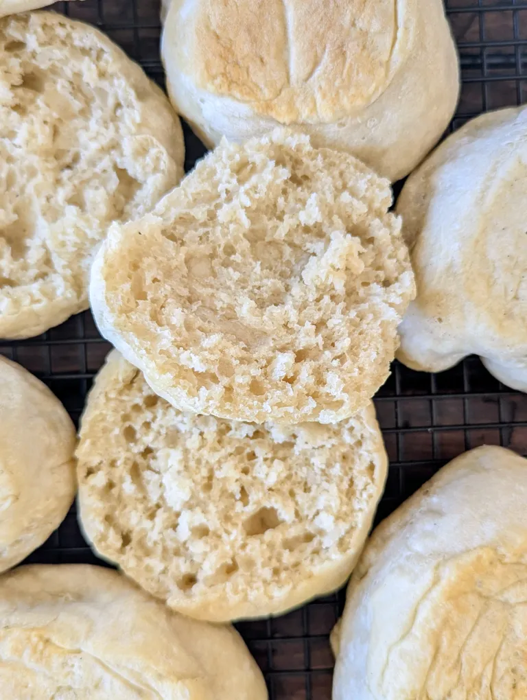Aerial shot of sourdough discard English muffins