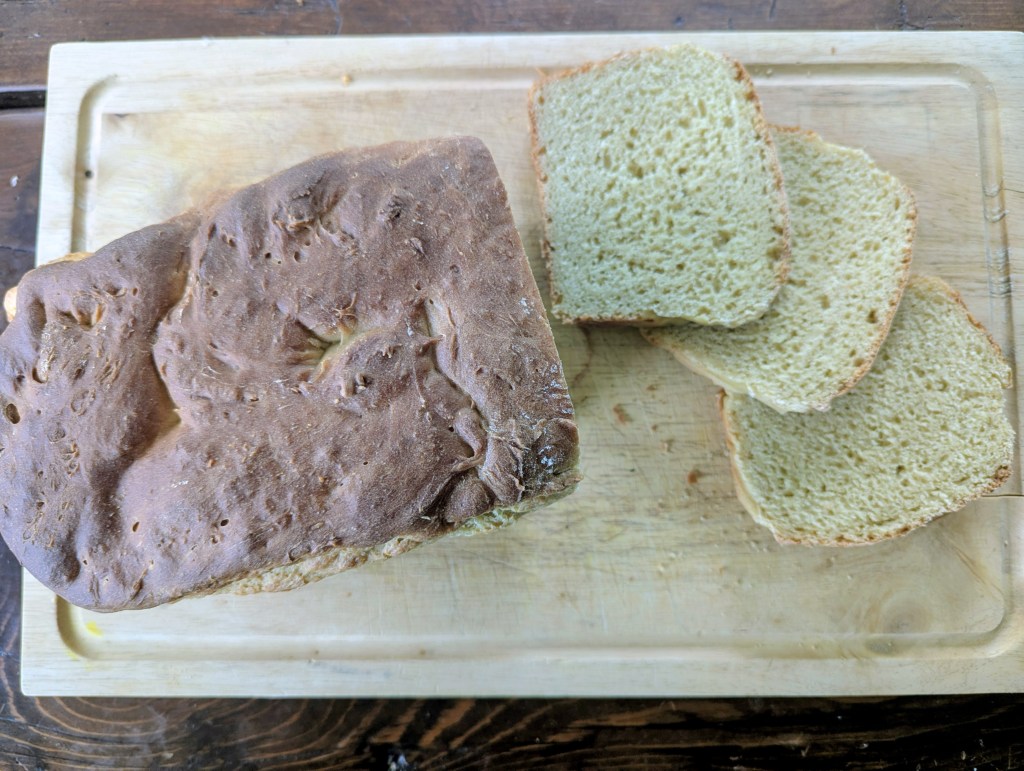 Einkorn sandwich bread on a wooden cuting board