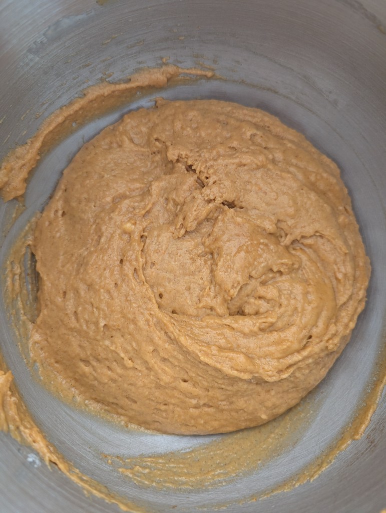 Sourdough pumpkin muffin batter after incorporating dry ingredients