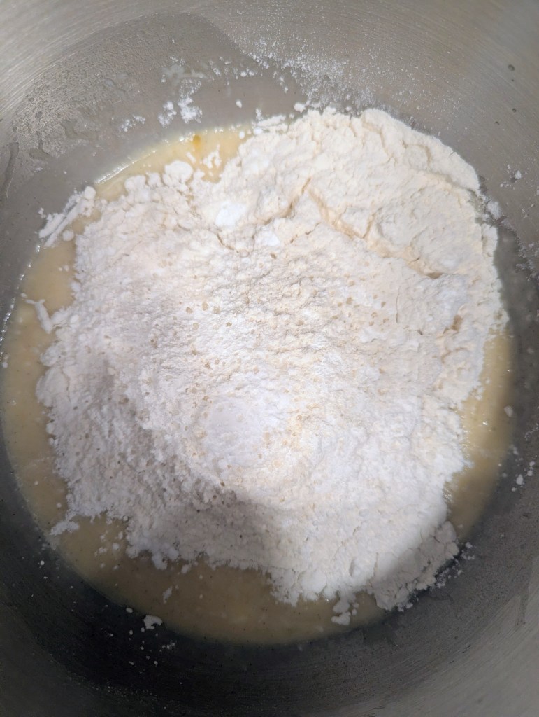 sourdough coffee cake before mixing in dry ingredients
